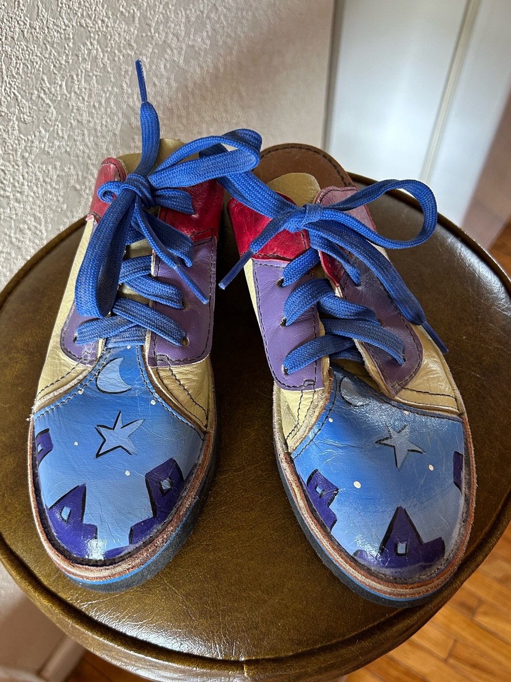 Colorblock Star Accent Leather Oxfords - Blue, Purple, Cream